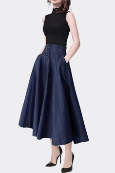 Experience the timeless elegance of a Navy Blue A-Line Skirt, a versatile piece suitable for any occasion! Elevate your style effortlessly with this wardrobe essential. 💙 

SKU 4875 

#Fashionista #ChicStyle #OutfitInspo #Trendy #WomensWear #Xiaolizi Navy Top Outfit, Long Navy Skirt, Flowy Skirt Outfit, Dark Blue Skirt, Ms Jones, Navy Blue Outfit, Cloak Dress, Skirt Tops, Summer Coats