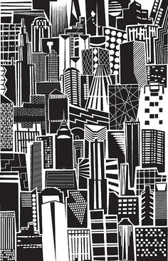 an abstract black and white cityscape