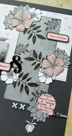 a close up of a card with flowers on it