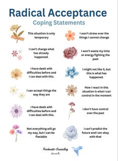 “DBT radical acceptance statements #Nurturing #Health #Wellness #Mental #Wellbeing #FitLife #HealthyLifestyle #NutritionTips #HealthyLiving #Understanding #Emotional Radical Acceptance Dbt Worksheet, Dialectical Therapy, Baddie Doodles, Acceptance Therapy, Dbt Activities, Somatic Healing, Therapy Notes, Dbt Therapy, Tara Brach