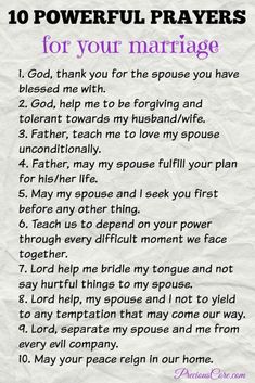 the ten powerful prayers for your marriage, written in purple ink on white paper