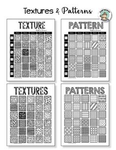 four different textures and patterns for the texting book, with black and white images