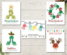 four christmas cards with handprints on them