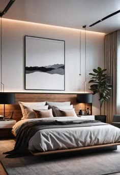 Small Modern Bedroom, Modern Guest Bedroom, Japandi Bedroom, Masculine Bedroom, Minimalist Bed, Dekorasi Kamar Tidur, Modern Bedroom Design, Bedroom Refresh, Bedroom Designs