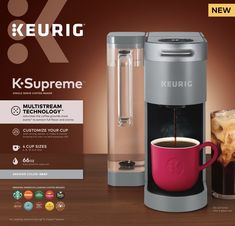 the keurig k - supreme coffee maker is on display