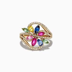 Bh Multi Effy Watercolors 14K Yellow Gold Multi Sapphire & Diamond Ring, 2.15 TCW #Stones#Yellow#Marquise Stone Ring Design, Sapphire Diamond Engagement, Wedding Rings Round, Colour Stone, Multi Sapphire, Sapphire Diamond Ring, Gold Necklace Designs, Silver Rings Handmade, Sapphire Jewelry