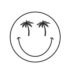 a smiley face with two palm trees on it