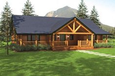 a log cabin home with porch and covered patio