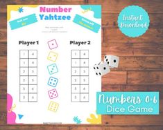 a printable game with dices and numbers on it