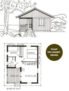 two small houses with floor plans and measurements