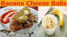 bananas, cheese balls and other food items are arranged in three different pictures with the words banana cheese balls