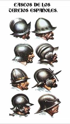 various types of helmets for men in different styles and colors, with the words cascos de