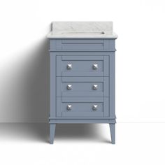 a bathroom vanity with marble top and drawers on the bottom, against a white wall