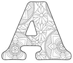 the letter a is made up of flowers and leaves in black and white coloring pages