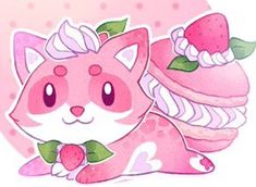 a drawing of a cat with a strawberry on it's head