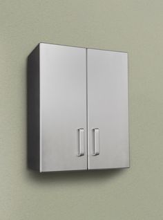 a stainless steel wall mounted cabinet with two doors