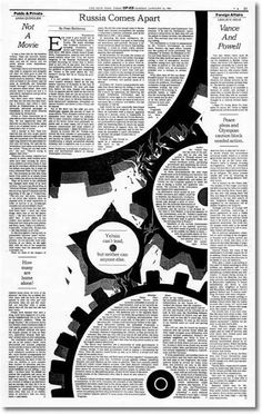 an article in the russian newspaper, with black and white images on top of it