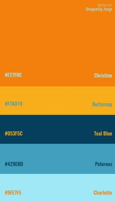 an orange, blue and yellow color scheme with the names of different colors on it