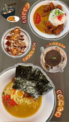 plates with different types of food on them