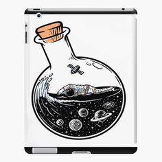 a bottle filled with liquid and planets in the background ipad case / skinplateer