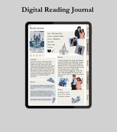 the digital reading journal is displayed on a tablet screen with an image of a castle in the background