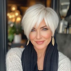 capecod8999 A pretty 50 year old woman with Sleek White Pixie 655733f3 f2d5 4919 ae94 cd1c2e39c82a 2 White Bob Haircut, Pixies For Fine Hair, Short Bobs For Fine Hair Over 50, Bob Hairstyles Over 50, Fine Haircuts, White Pixie Cut, 50 Year Old Woman, Latest Bob Hairstyles, Pixie Haircut Styles