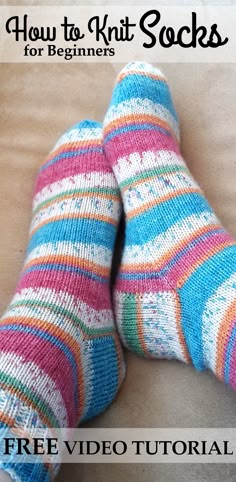 two pairs of socks with text overlay that reads how to knit socks for beginners