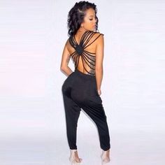 Sexy Backless Solid Color Jumpsuit #womenfashion #popular #backless #tattoo #sexy Draped Collar, Solid Color Jumpsuits, Backless Jumpsuit, Simple Chic, Fashion Tv, Black Is Beautiful, Black Jumpsuit, Fashion Killa