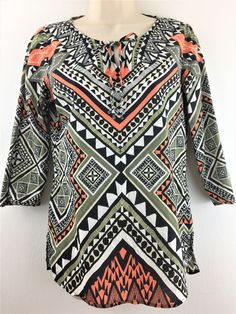 Chicos 0 Top Colorful Artsy Print Boho Light Airy Cotton Blouse XS Small 4 6 #Chicos #Blouse #Casual Blouse Casual, Cotton Blouse, Black Suits, Cotton Top, Cotton Blouses, Wonderful Things, Cotton Tops, Top Rated