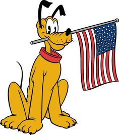 a cartoon dog holding an american flag in its mouth and looking at the viewer with his tongue out