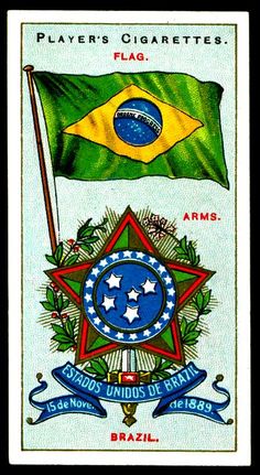 a postage stamp with flags and emblems on the front, including brazil's flag