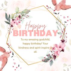 a birthday card with pink flowers and birds