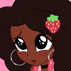 a cartoon girl with big eyes and a strawberry on her head