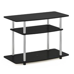 a black shelf with two shelves on each side