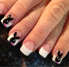 Playboy Bunny Bunny French Tip Nails, Playboy Bunny Nail Design, Play Boy Nails, Pink Bling Nails, Bunny Nails, Duck Nails, Stylish Nails Designs, Y2k Accessories, Y2k Nails