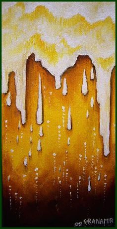 an abstract painting with yellow and brown colors