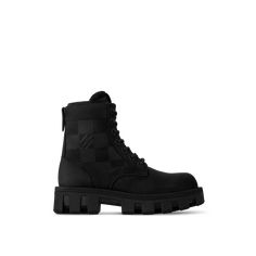 LOUIS VUITTON® - Lv Checker Ranger Boot - Black Ranger Boots, Ranger Boot, Military Combat Boots, Boots Luxury, Boot Collection, Ballerina Pumps, Military Combat, Trunk Bag, Leather Denim