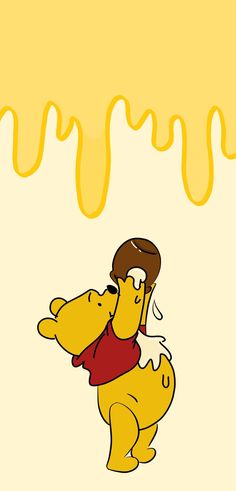 winnie the pooh with honey dripping from it's mouth and holding onto his nose