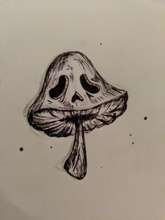 a drawing of a mushroom with eyes drawn on it