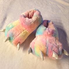 Adorable Rainbow Clawed Slippers For Kids. Super Soft And Fuzzy! Size Xl (Us Kid Shoe Size 3/4) Like New, Only Worn A Handful Of Times. No Defects, Bottoms And Inside Are Clean And Look Brand New. Bundle With Other Kids Clothing In My Closet For Bigger Discounts! Rainbow Monster, Rainbow Slippers, Monster Slippers, Slippers For Kids, Fuzzy Slippers, Kids Clothing, Kids Shoes, Pink Purple, Kids Shop