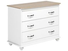 a white dresser with four drawers on wheels