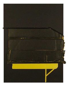 a black and yellow table with a shelf on it