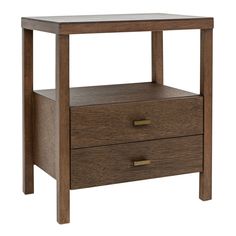 an end table with two drawers and one drawer on the bottom, against a white background