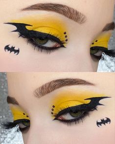 Batman Makeup Look, Batman Inspired Makeup, Halloween Inspired Makeup Eye, Batman Eyeliner, Batman Eye Makeup, Batman Makeup Ideas, Batman Eyeshadow, Super Hero Makeup, Halloween Eye Looks