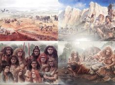 four different pictures of native people and animals