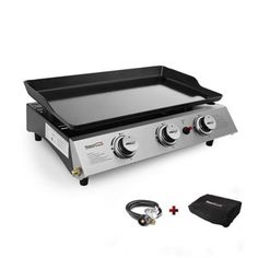 an electric griddle grill with two burners and accessories