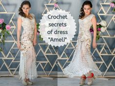 a woman in a dress with flowers on it and the caption crochet secrets of dress'ameli