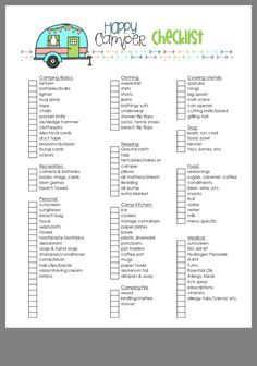 a printable happy camper checklist