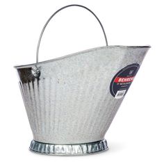 a metal bucket with a handle on it