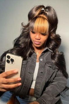 Different Quick Weave Hairstyles, Straight Wig Hairstyles Ideas, Straight Hair Wig Styles, Exotic Hairstyles For Black Women, Baddie Wig Hairstyles, Cute Wig Styles, Bang Hairstyles Black Women, Black Wig Hairstyles, Lace Front Styles